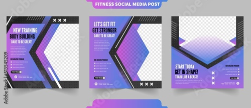 Gym and fitness training concept for social media post collection with photo template