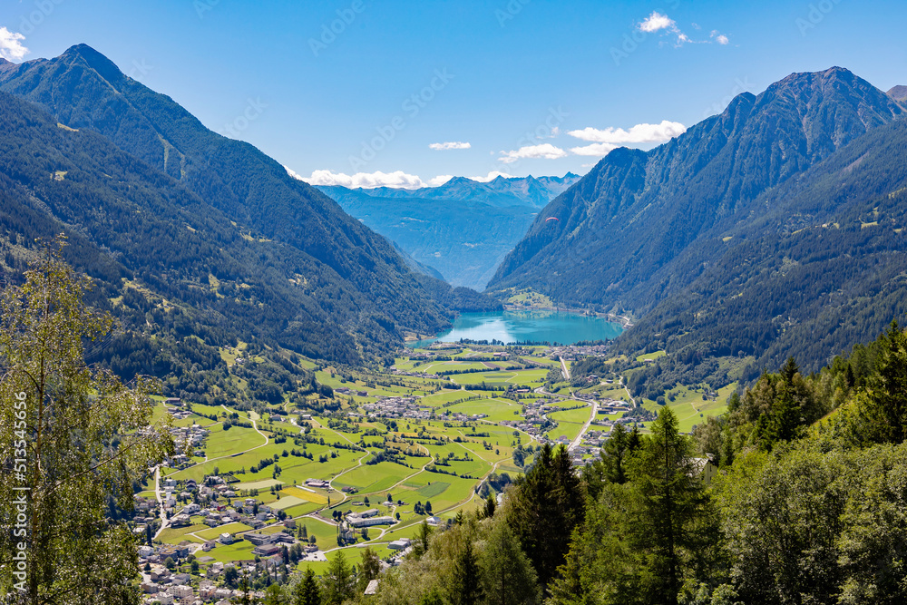 Panoramic view of the city of Poschiavo in the region of Grisons in Switzerland
