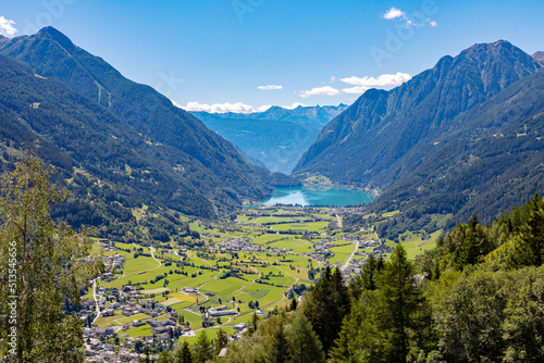 Panoramic view of the city of Poschiavo in the region of Grisons in Switzerland