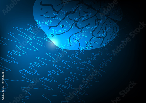 Human brain and brain waves background photo