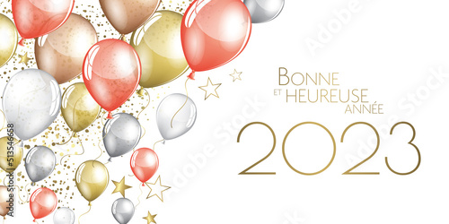 Happy New Year 2023 - Color balloons design with confetti greeting card banner photo