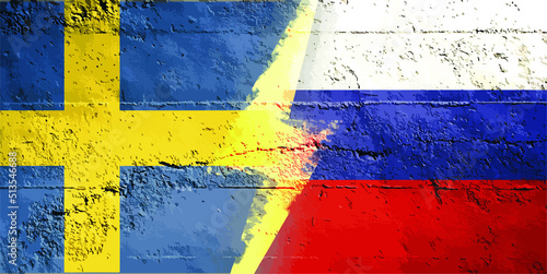 Sweden - Russia conflict. Dispute between Sweden  and Russia. Tensions between Russia and Swden.  Russian and Sweden flag facing each other