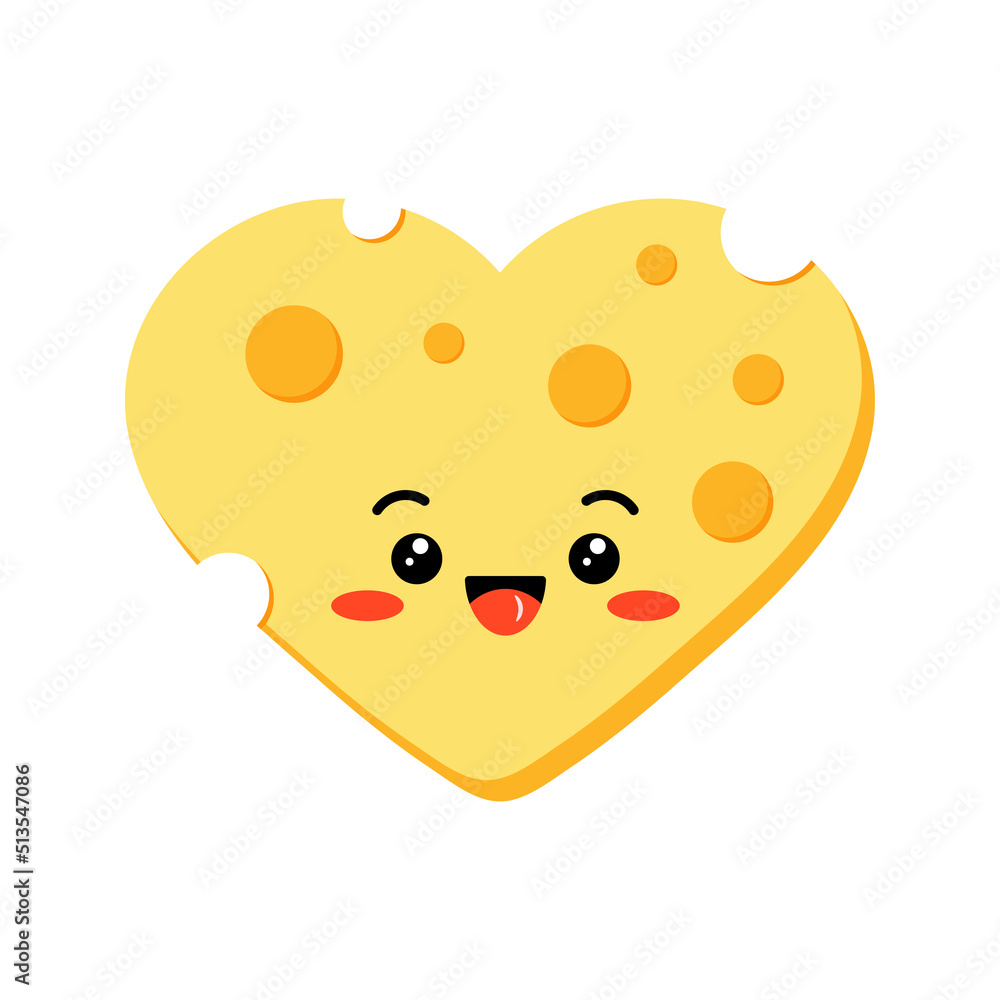 Cute laughing cheese with hole heart shape slices vector set isolated on white background. Funny happy character cartoon kawaii emoji of yellow cheese illustration. Organic milk flat design sticker. Cute laughing cheese with hole heart shape slices vector set isolated on white background. Funny happy character cartoon kawaii emoji of yellow cheese illustration. Organic milk flat design sticker.