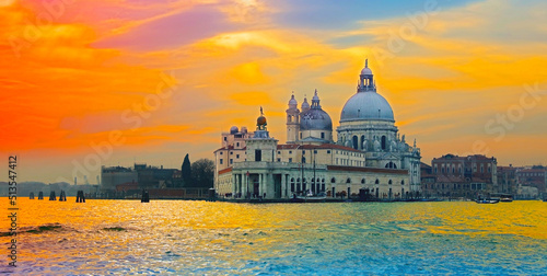 Panorama view of Venice city and canal at sunset
