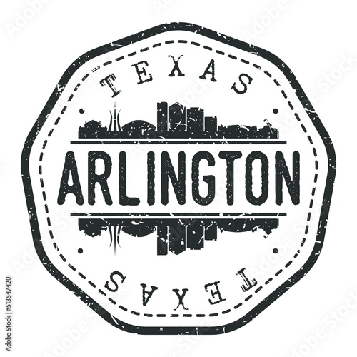 Arlington, TX, USA Stamp Skyline Postmark. Silhouette Postal Passport. City Round Vector Icon. Vintage Postage Design. photo