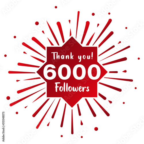 Thank you 6000 followers. Social media concept. 6k followers celebration template. Vector design