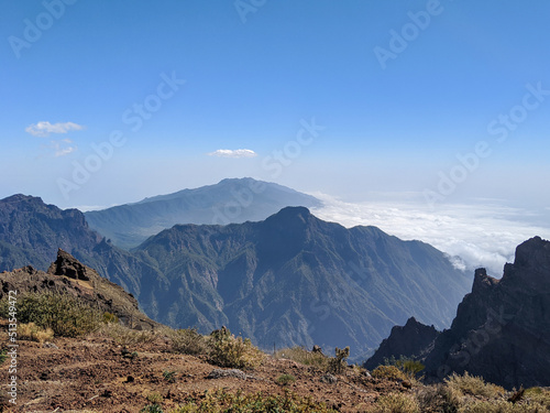 Hills of Canary Islands, covered in clouds.