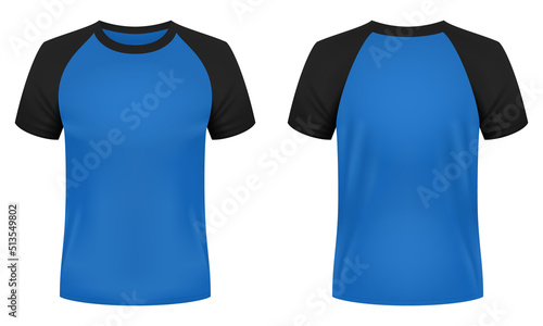 Short sleeve raglan t-shirt template. Front and back views. Vector illustration.