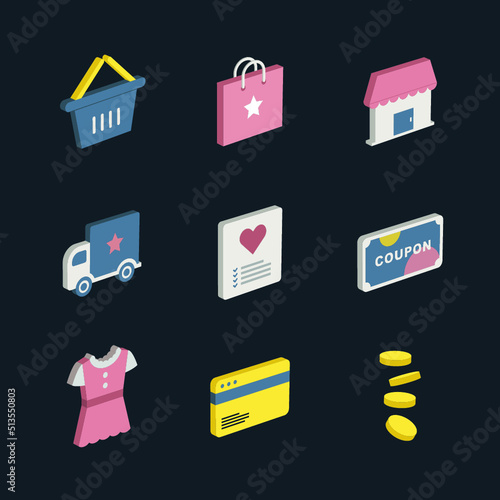 set of 3d icons for shopping  delivery and payment