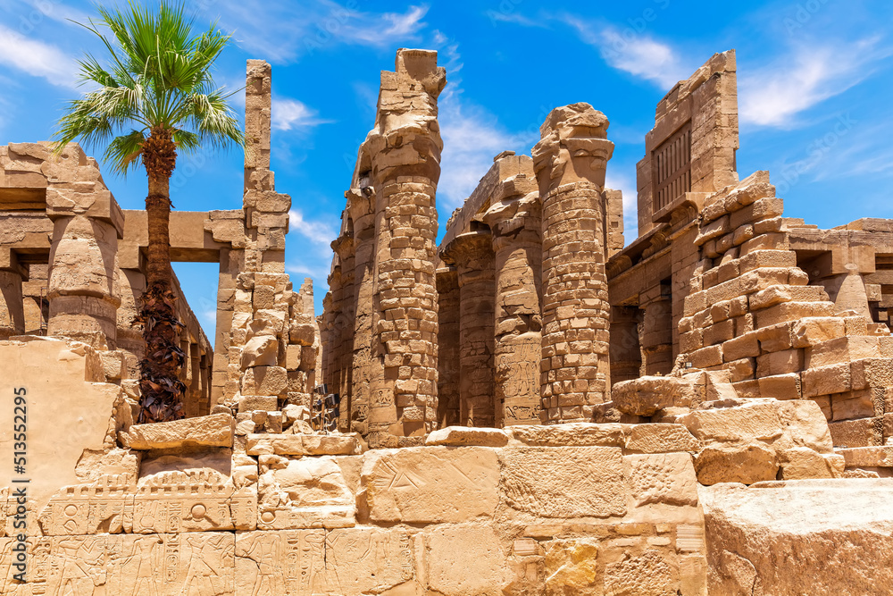 Remains of Karnak Temple in Luxor, central columns of the Hypostyle Hall, Egypt