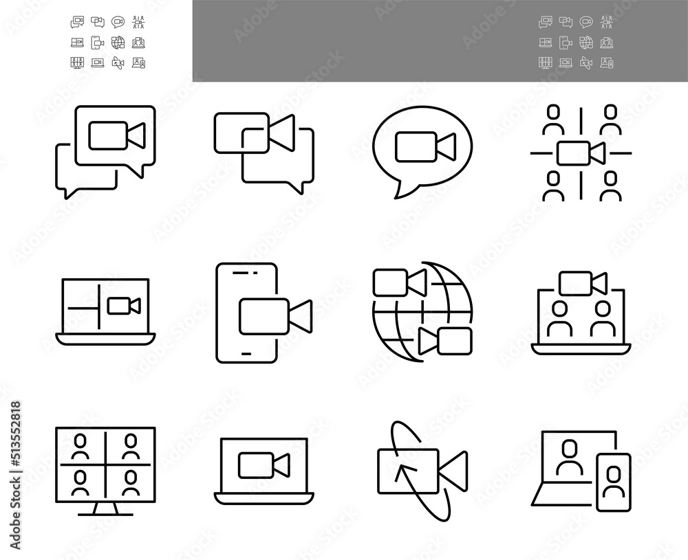 Video Conference Set of Linear Icons, a simple vector set has icons, Video call, Video training, Video Chat, Editable Stroke, 64x64 pixels Video Conference Set of Linear Icons, a simple vector set has icons, Video call, Video training, Video Chat, Editable Stroke, 64x64 pixels