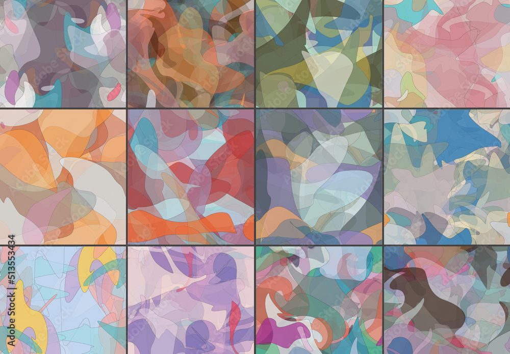 Seamless Pattern Set with Transparent Random Overlapping Wavy Shapes ...