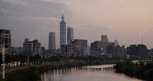 Taipei city skyline with keelung river in the evening