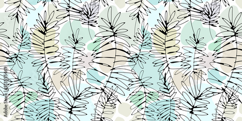 Vector seamless pattern with floral hand drawn elements. Pastel color botanical background.