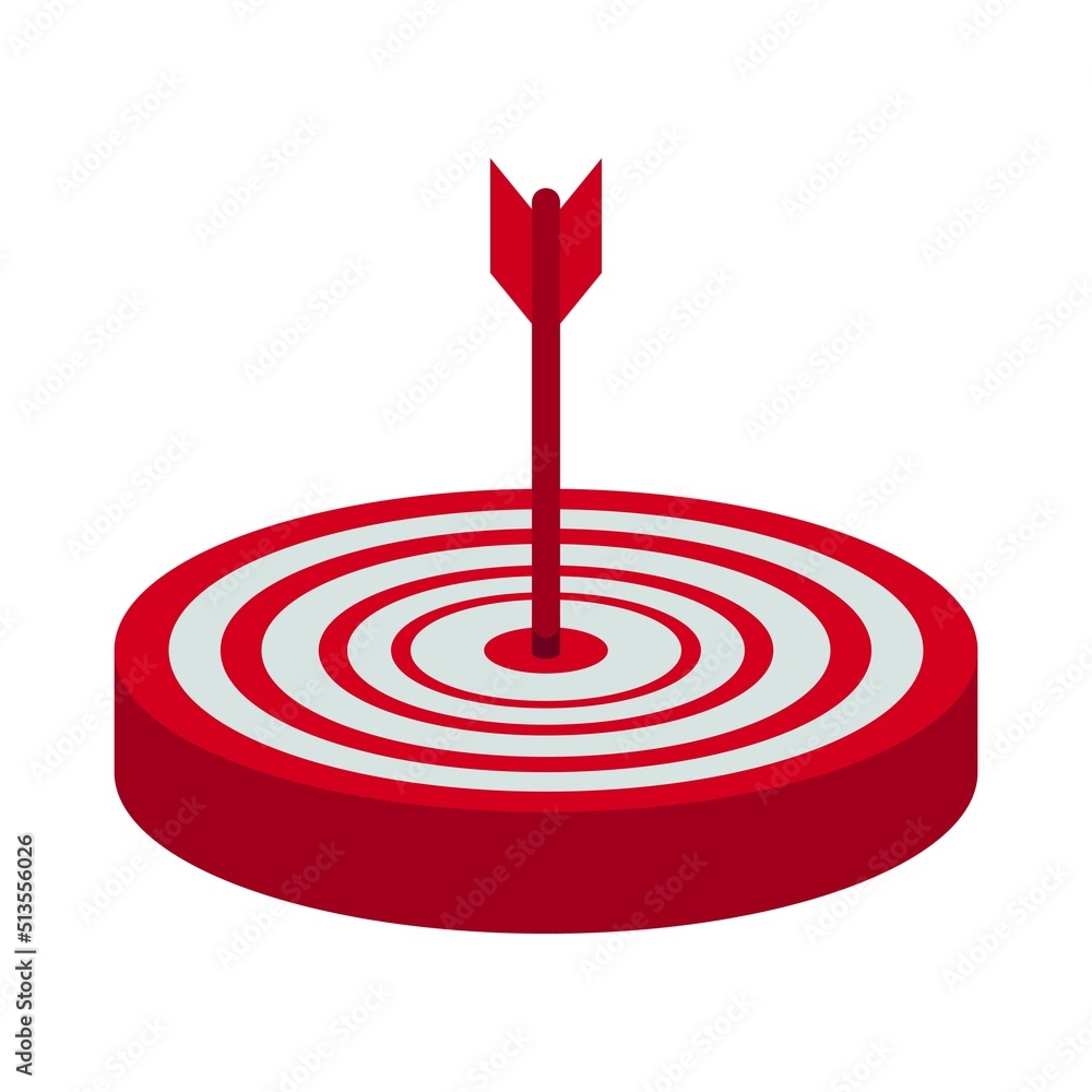 the arrow hit the target in 3d on a white background the arrow hit the target in 3d on a white background
