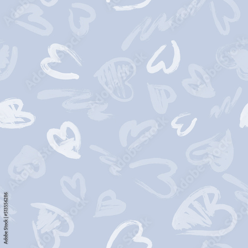 Hand drawn texture. Hearts, brush strokes, seamless pattern made with ink. © FireFLYart