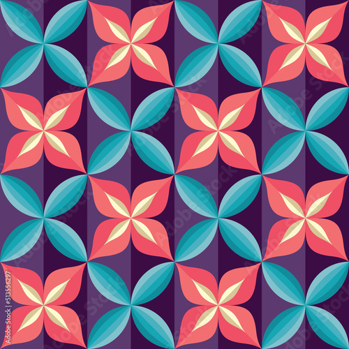 Flowers background in vintage colors. Floral abstract geometric seamless pattern. Vector illustration. 