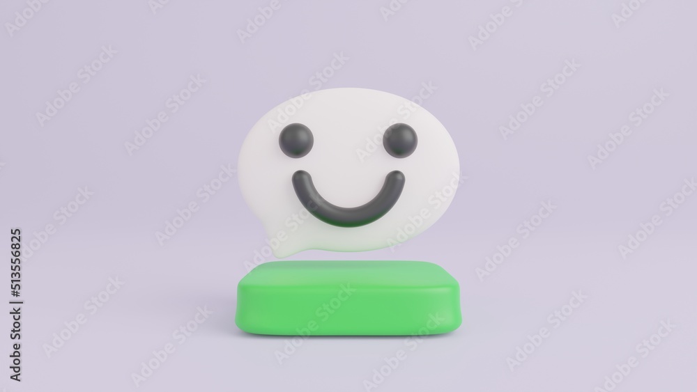 Positive bubble speech icon on green pedestal, 3D rendering concept Positive bubble speech icon on green pedestal, 3D rendering concept