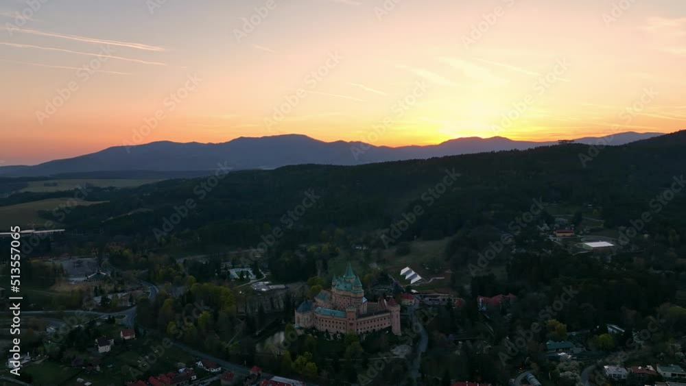 Aerial view of Bojnice Castle in Slovakia - Sunset Aerial view of Bojnice Castle in Slovakia - Sunset
