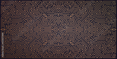 Vector abstract geometric golden background, gatsby style pattern. Art deco wedding, party, geometric ornament, linear style with leaves. Horizontal luxury decoration element, gold and black.