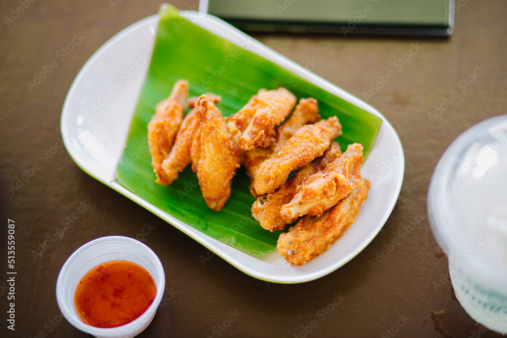 Top view fried chicken wings. focus selective Top view fried chicken wings. focus selective