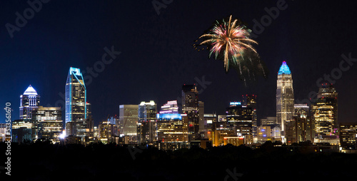 Skyline of Charlotte, North Carolina, with Fireworks