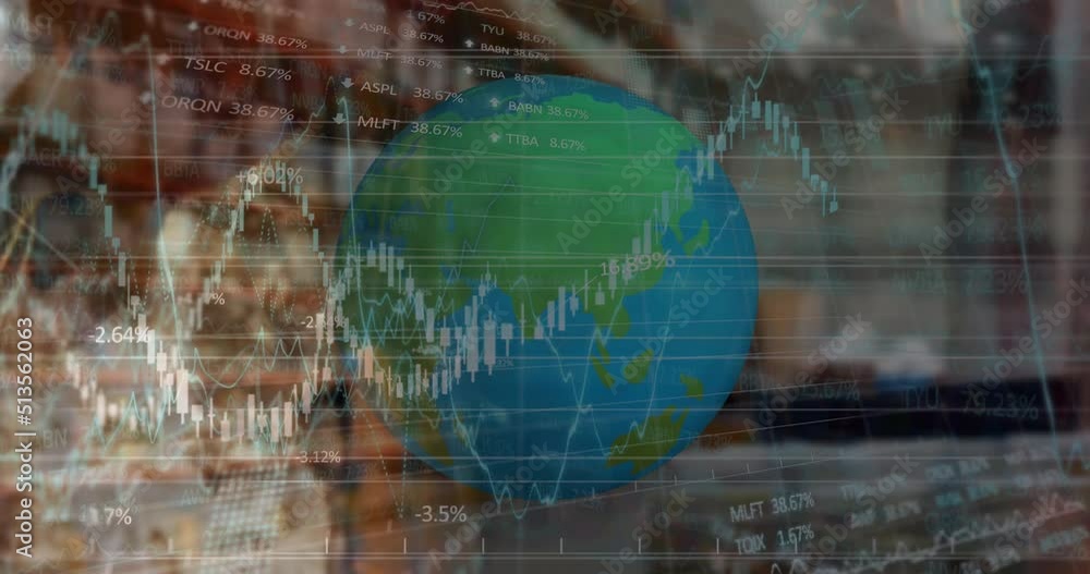 Animation of data processing and globe over horse Animation of data processing and globe over horse
