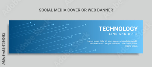 technology social media cover design or web banner with dots and lines connection
