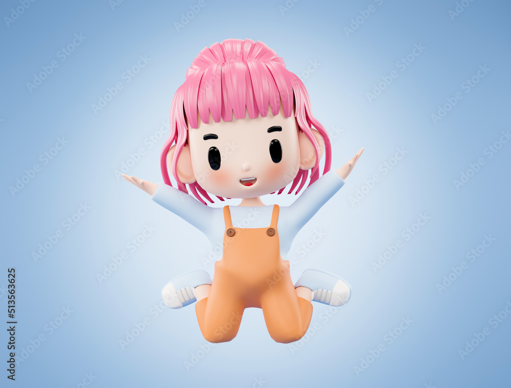 3d illustration.asian girl jumping for joy 3d illustration.asian girl jumping for joy