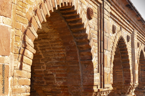 Arches of Rasmancha, oldest brick temple of India -tourist attraction in Bishnupur, West Bengal, India. Terracotta-burnt clay-structure is unique. Hindu deities were worshipped here in Ras festival. photo