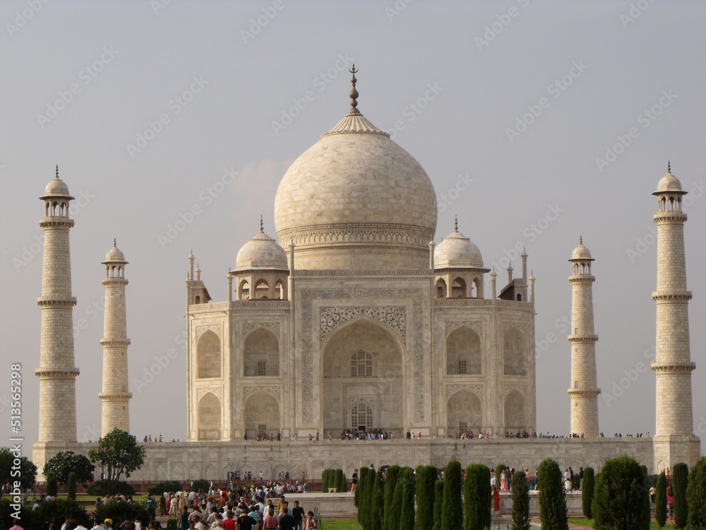 Taj Mahal, Agra, India, August 18, 2011: White marble mausoleum dedicated to love. Taj Mahal