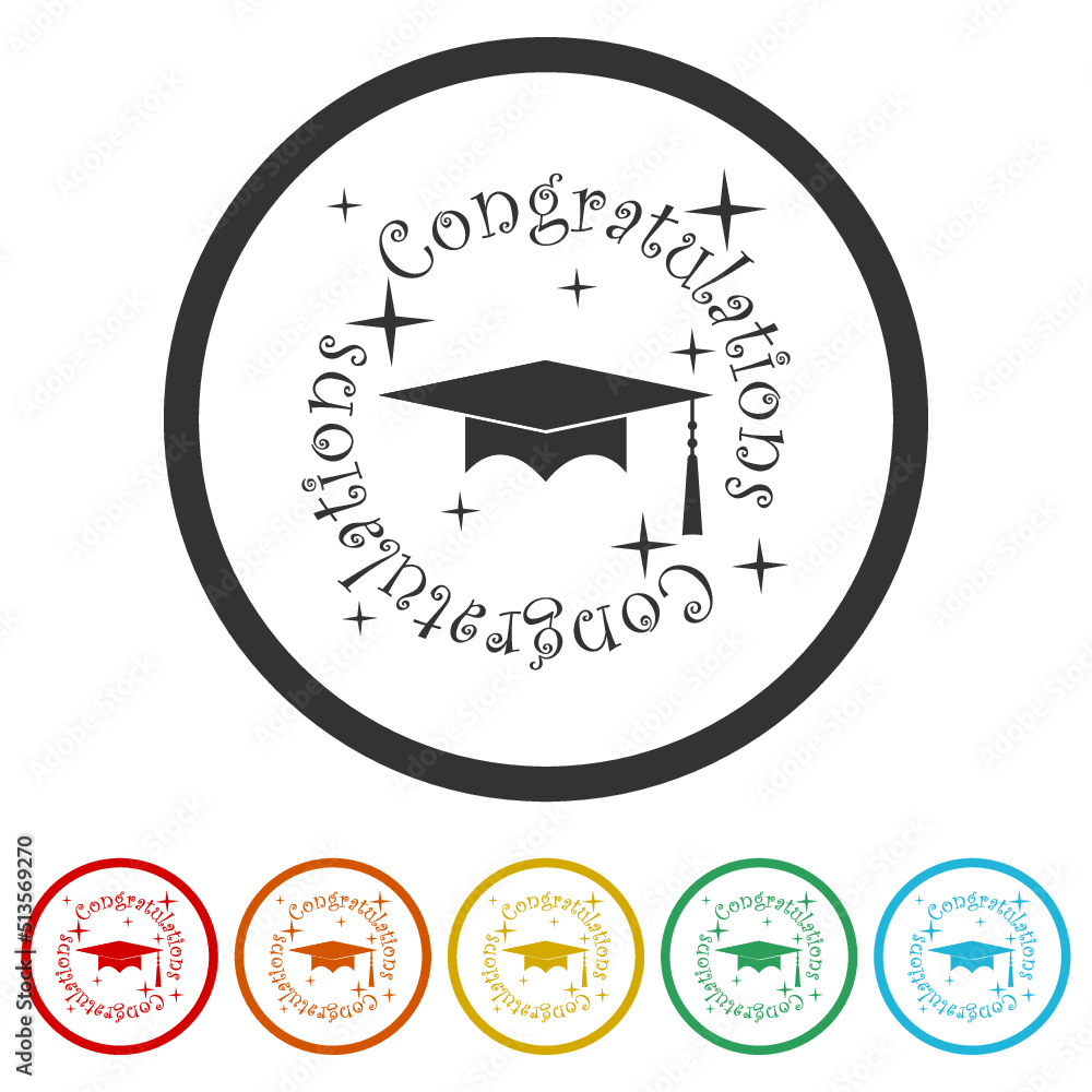 Congratulations Graduates icons in color circle buttons Congratulations Graduates icons in color circle buttons