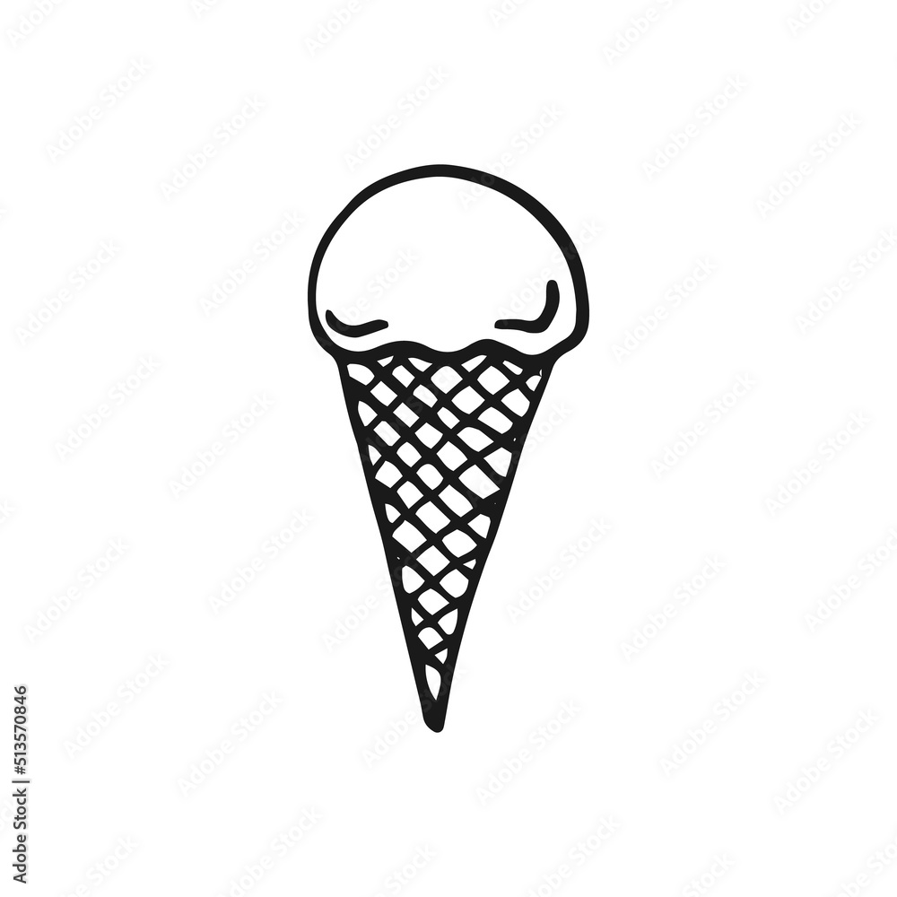 Ice cream. Hand drawn vector illustration. Line art style isolated isolated on white background Ice cream. Hand drawn vector illustration. Line art style isolated isolated on white background