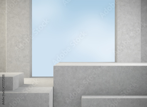 3d Rendering Minimal Modern Mockup Concrete Cement Display Shelves Abstract Illustration Background