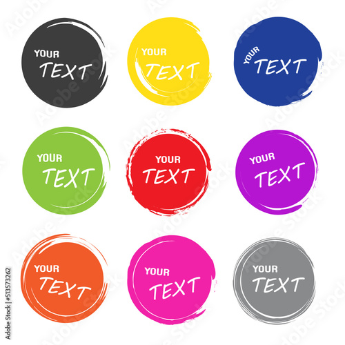 Colorful label paper circle brush stroke with 9 colors, vector illustration.