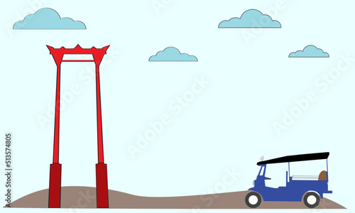 The Giant Swing (Sao Ching Cha) and tuk tuk bangkok thailand illustration vector.