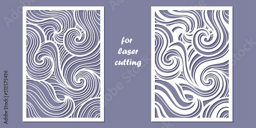 Template for laser cutting of any materials. Abstract wave. For the design of cards, invitations, interior elements, panels, decor. Vector