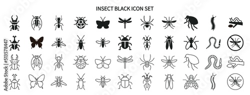 Insect and pest black-and-white icon set