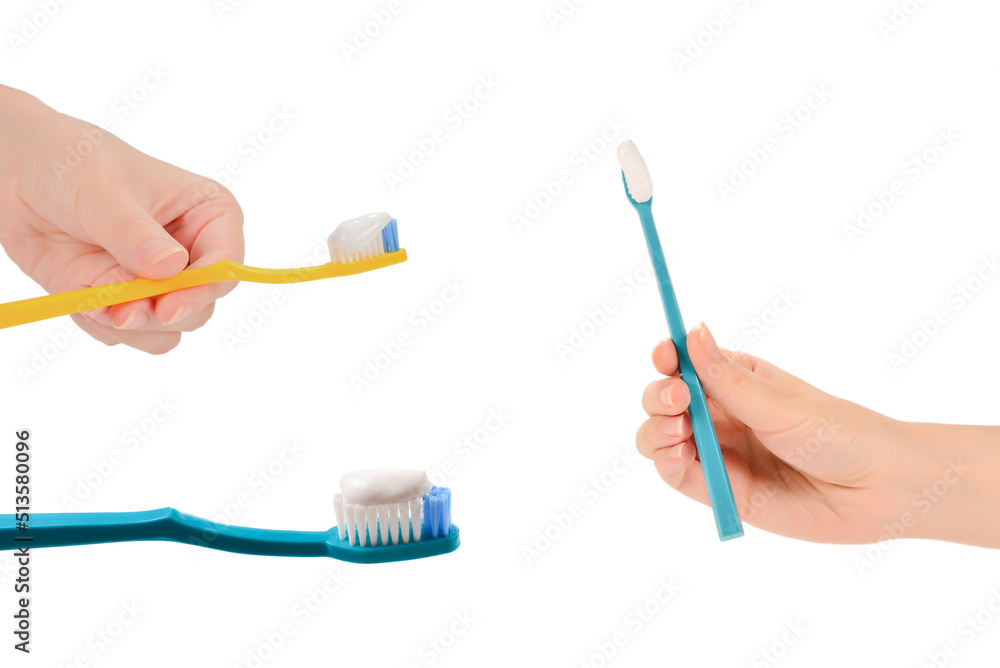 Toothbush with toothpaste on a white background. Toothbush with toothpaste on a white background.