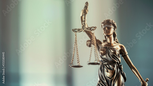 Tablou canvas Legal and law concept statue of Lady Justice on blurred background