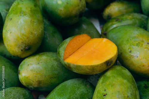 Photography Mango, a green beautiful tropical fruit at a Asian supermarket.
