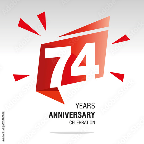 74 Years Anniversary celebration modern origami speech logo icon red white vector