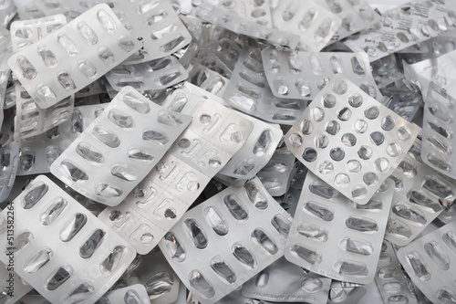 Many empty tablets blisters of different medicines