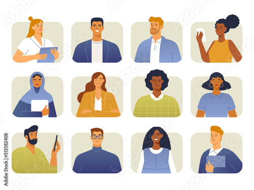 Vector collection of different people. Male and female business characters of variation nationalities and professions. Modern, trendy illustration in flat design. Isolated on white. 