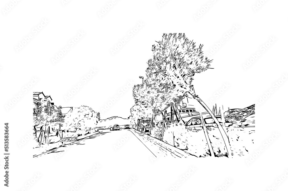 Fototapeta premium Building view with landmark of Murter is the Island in Croatia. Hand drawn sketch illustration in vector.