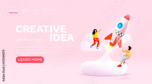 Rocket space startup, creative idea cover, landing page web site, Vector