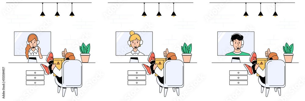 A set of illustrations of fast online parcel delivery to the house. A person receives a parcel without leaving home. Online delivery concept. Parcel home delivery stock vector illustration. A set of illustrations of fast online parcel delivery to the house. A person receives a parcel without leaving home. Online delivery concept. Parcel home delivery stock vector illustration.