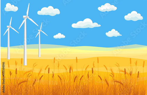 Ukrainian flag. Electric mill. The concept of the future of Ukraine. Vector.