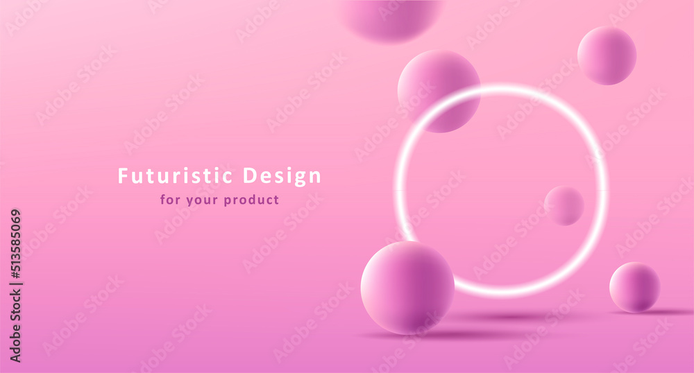 3d product backdrop with glowing neon circle and 3d spheres composition 3d product backdrop with glowing neon circle and 3d spheres composition