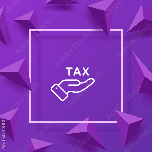Hand holding tax sign line icon. Tax time, taxpayer, payment, pay, money, incomings, expenses, savings, buy, purchase, fee. Business concept. Vector line icon for Business and Advertising